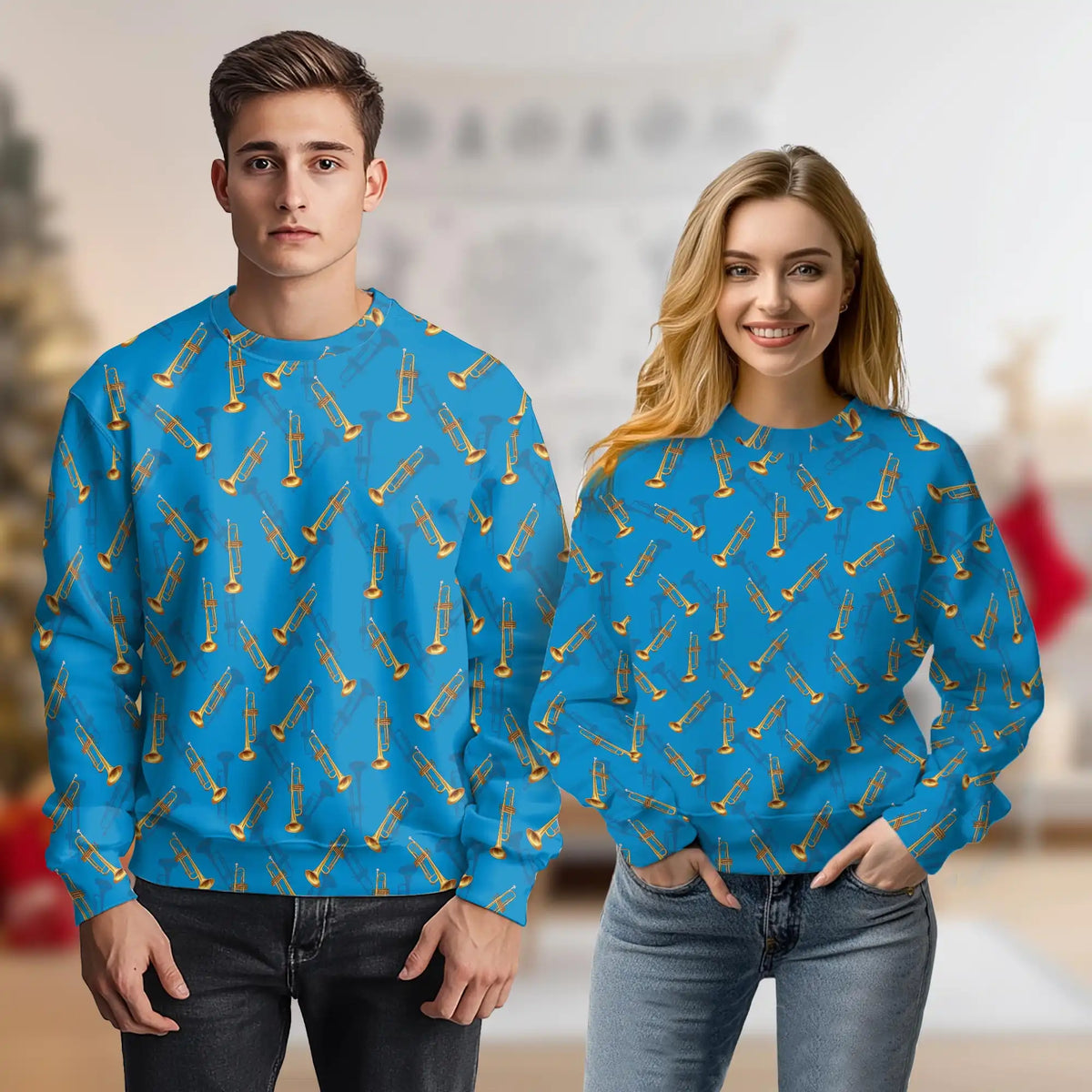 Trombone Pattern Sweatshirt – Colorful Graphic 3D All Over Print Design