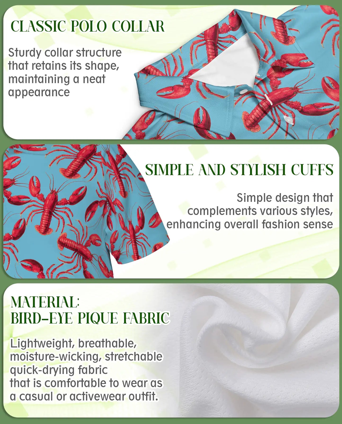 Lobster 3D Polo Shirt for Men, Seafood Ocean Summer Style | Azhawaiian