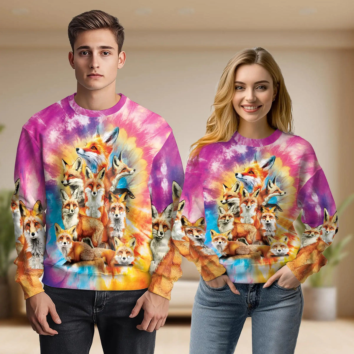 Colorful Fox Sweatshirt – Colorful Graphic 3D All Over Print Design