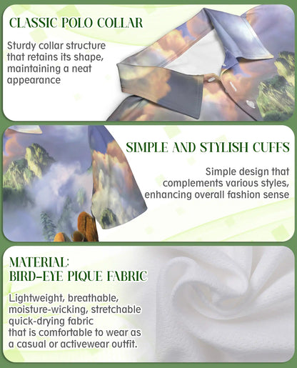 Mystical Bison Polo Shirt for Men, Majestic Wildlife Landscape | Azhawaiian