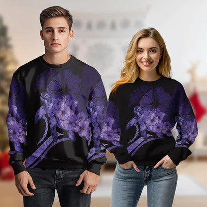 Polynesian Sea Turtle Flower Purple Sweatshirt – Tropical 3D All Over Print Design