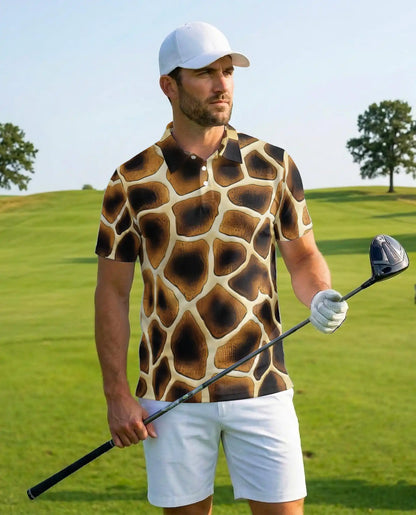Giraffe Print Polo Shirt-Safari Animal Pattern Design | Azhawaiian