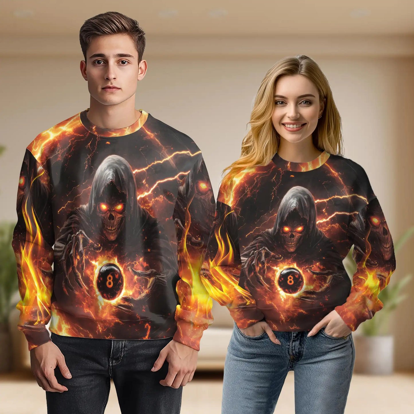 Grim Reaper Fire Sweatshirt – Colorful Graphic 3D All Over Print Design