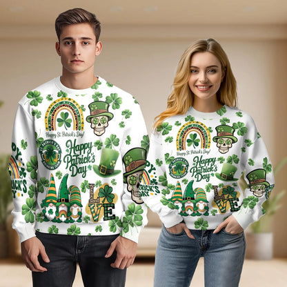 Leprechaun Shamrock Happy Saint Patrick's Day Sweatshirt – Colorful Graphic 3D All Over Print Design