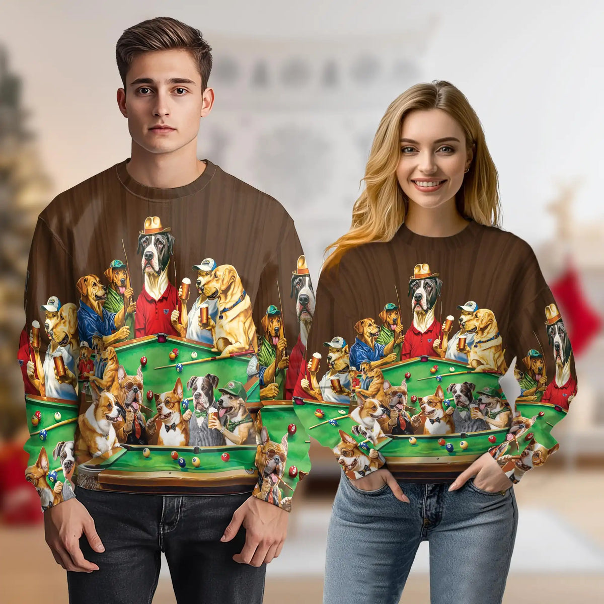 Vintage Billiard Dogs Playing Pool Sweatshirt – Vintage 3D All Over Print Design