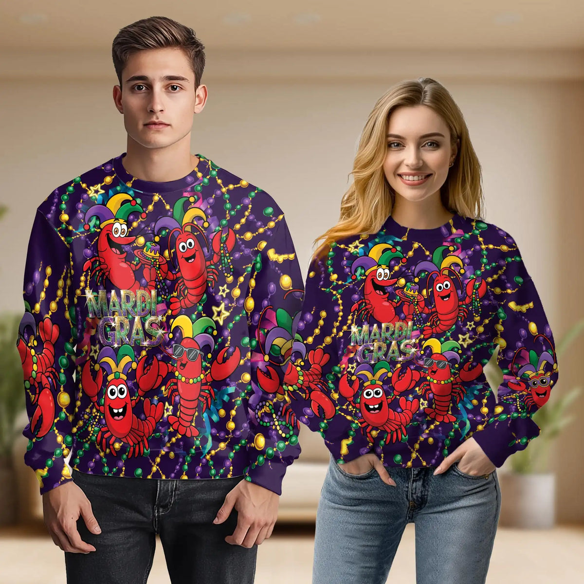 Happy Mardi Gras Shrimps Sweatshirt – Colorful Graphic 3D All Over Print Design