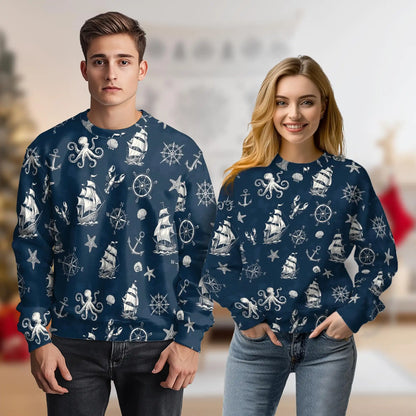 Vintage Nautical Pattern Sweatshirt – Vintage 3D All Over Print Design