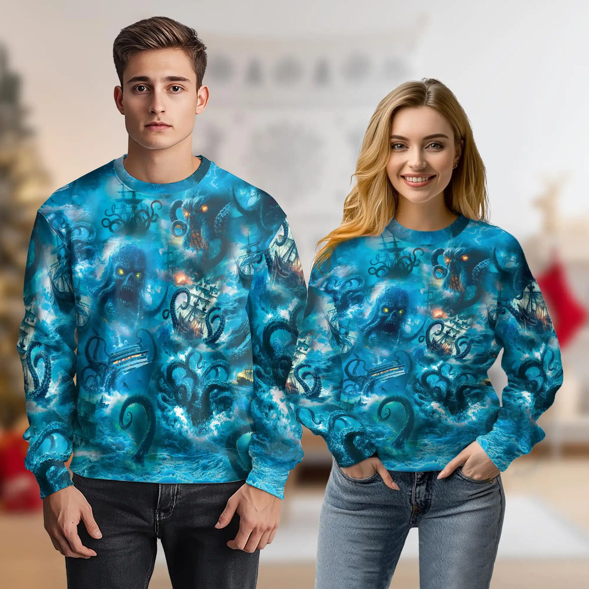 Legend Octopus Attacking Ship Sweatshirt – Colorful Graphic 3D All Over Print Design
