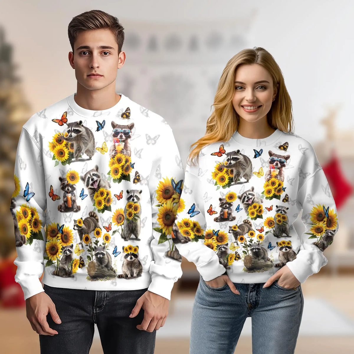 Raccoon Sunflower Sweatshirt – Colorful Graphic 3D All Over Print Design