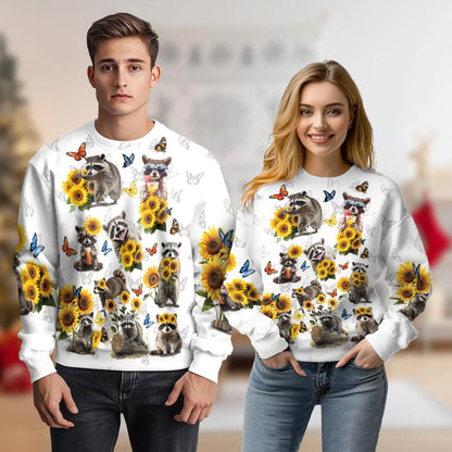 Raccoon Sunflower Sweatshirt – Colorful Graphic 3D All Over Print Design