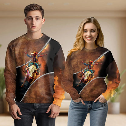 Rodeo Bull Riding Sweatshirt – Colorful Graphic 3D All Over Print Design