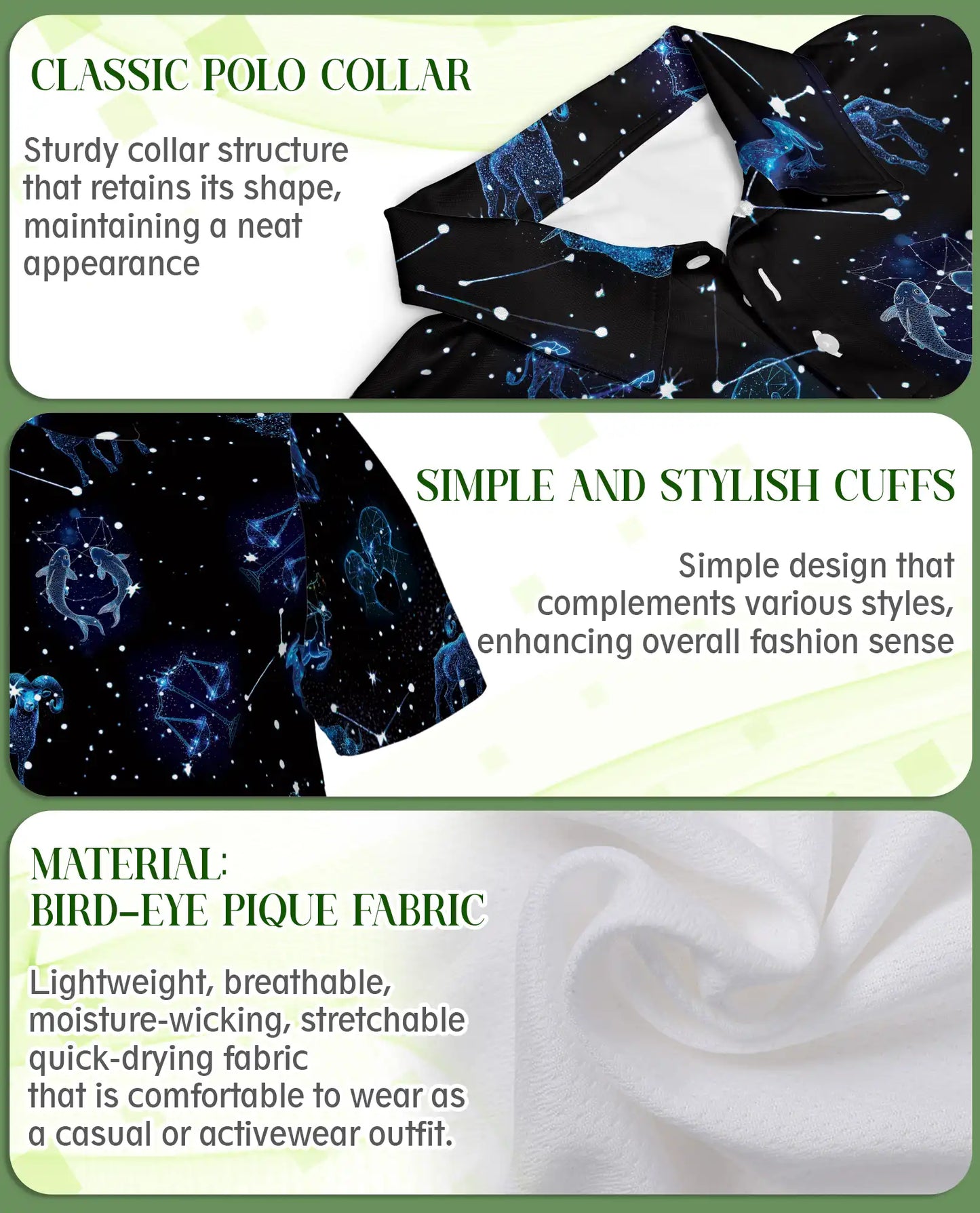 Zodiac Polo Shirt, Astrology Constellation Print | Azhawaiian