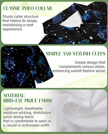 Zodiac Polo Shirt, Astrology Constellation Print | Azhawaiian