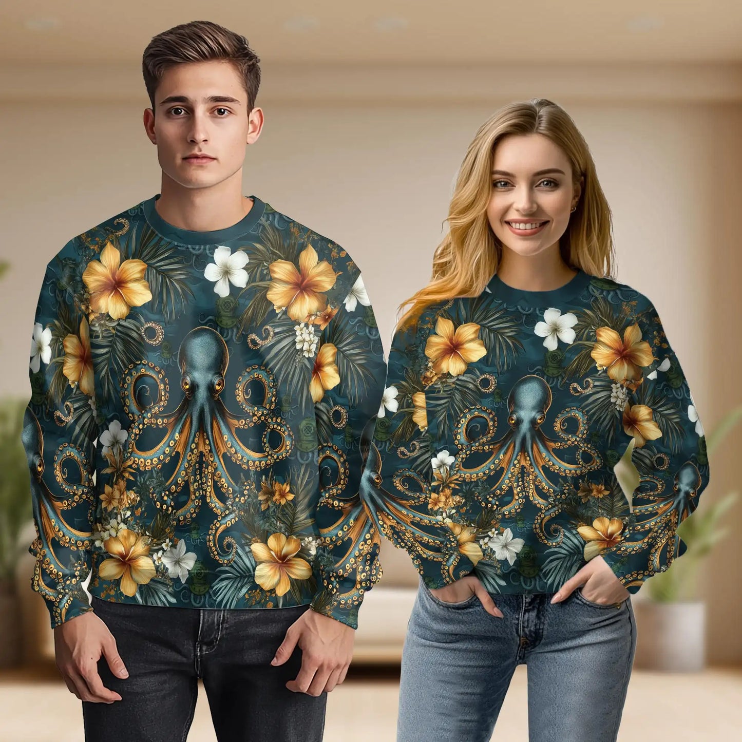 Tropical Floral Octopus Sweatshirt – Tropical 3D All Over Print Design