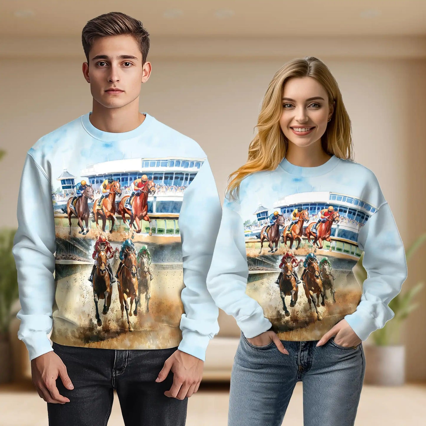 Horse Racing Sweatshirt – Colorful Graphic 3D All Over Print Design