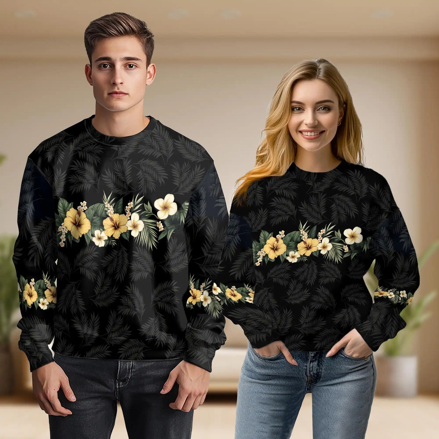 Floral Black Sweatshirt – Colorful Graphic 3D All Over Print Design