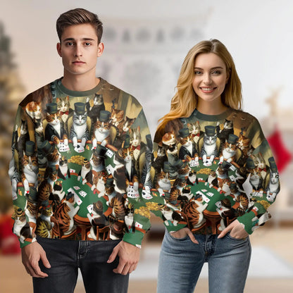 Cats Gambling Card Game Sweatshirt – Colorful Graphic 3D All Over Print Design