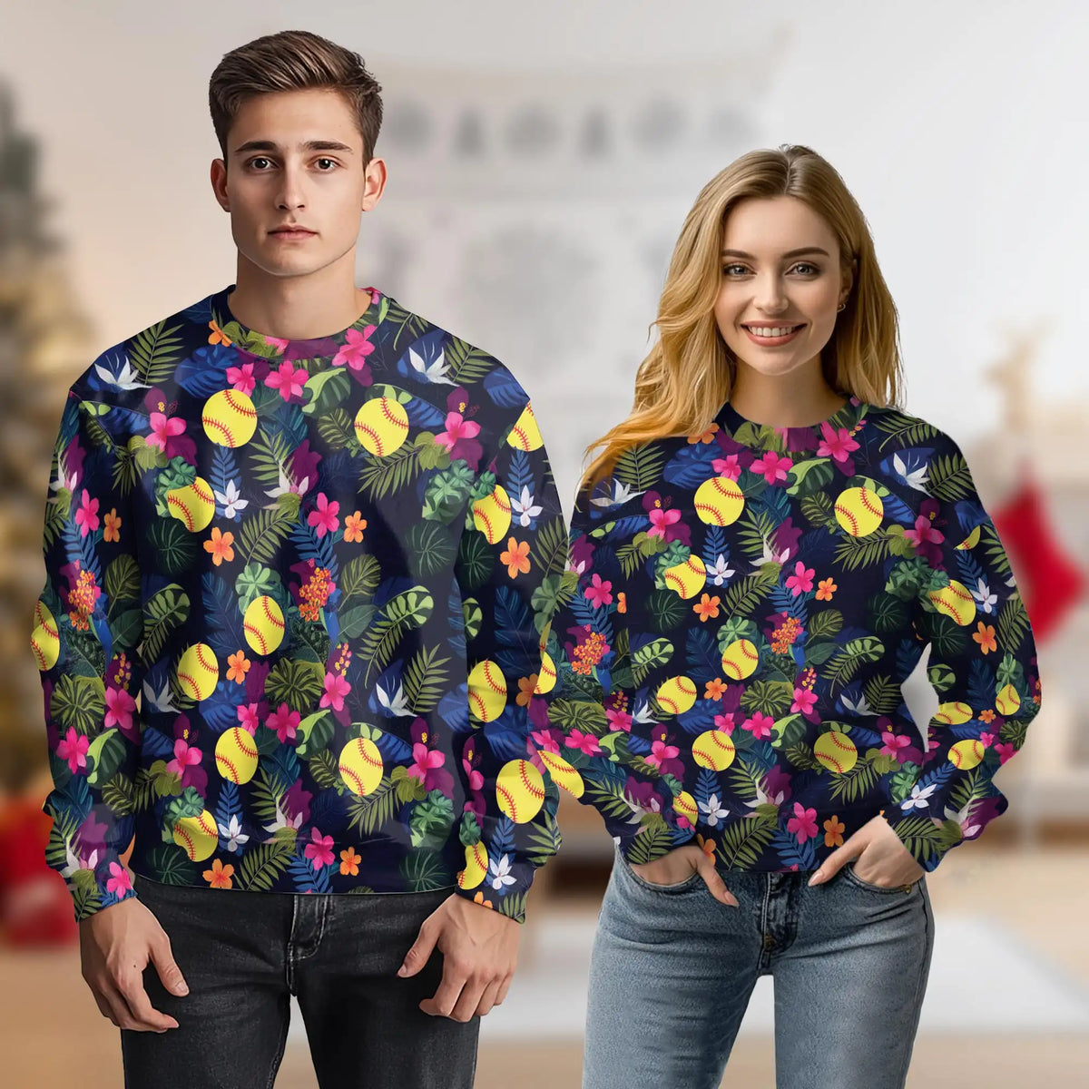 Softball Hibiscus Sweatshirt – Colorful Graphic 3D All Over Print Design