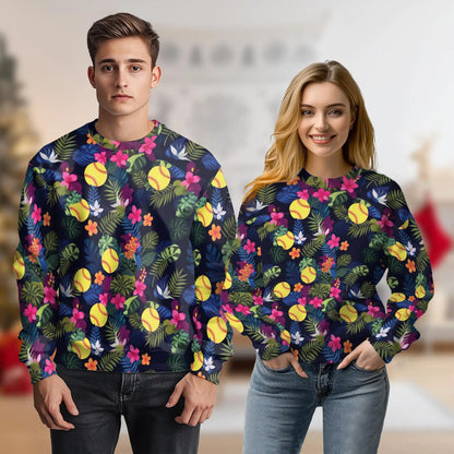 Softball Hibiscus Sweatshirt – Colorful Graphic 3D All Over Print Design