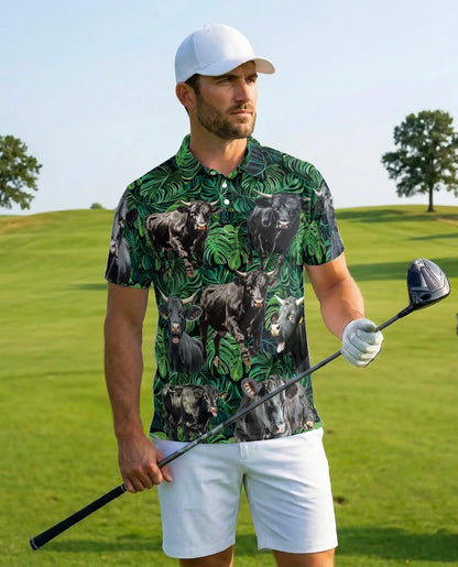 Black Angus Cattle Polo Shirt - Tropical Ranch Farm Style | Azhawaiian