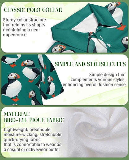 Cute Puffin Bird 3D Polo Shirt for Men, Coastal Seabird Tropical Style | Azhawaiian