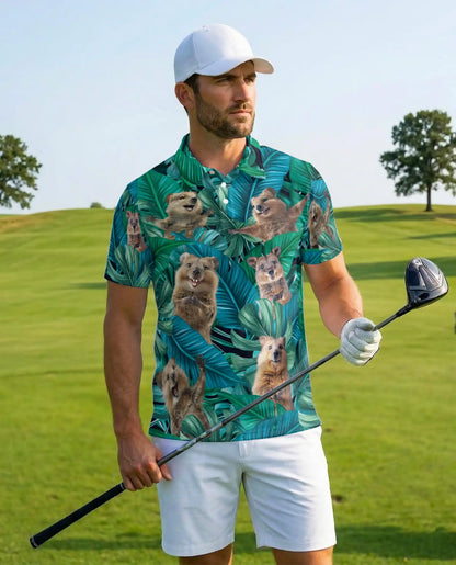 Quokka Tropical Jungle Polo Shirt for Men, Summer 3D Animal Print | Azhawaiian
