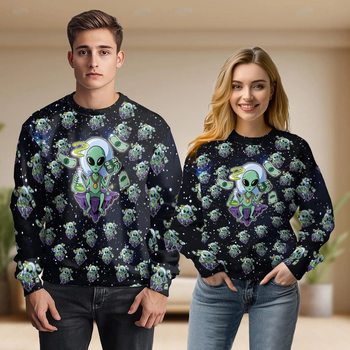 Funny Alien Tropical Sweatshirt – Tropical 3D All Over Print Design