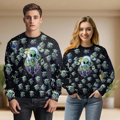 Funny Alien Tropical Sweatshirt – Tropical 3D All Over Print Design