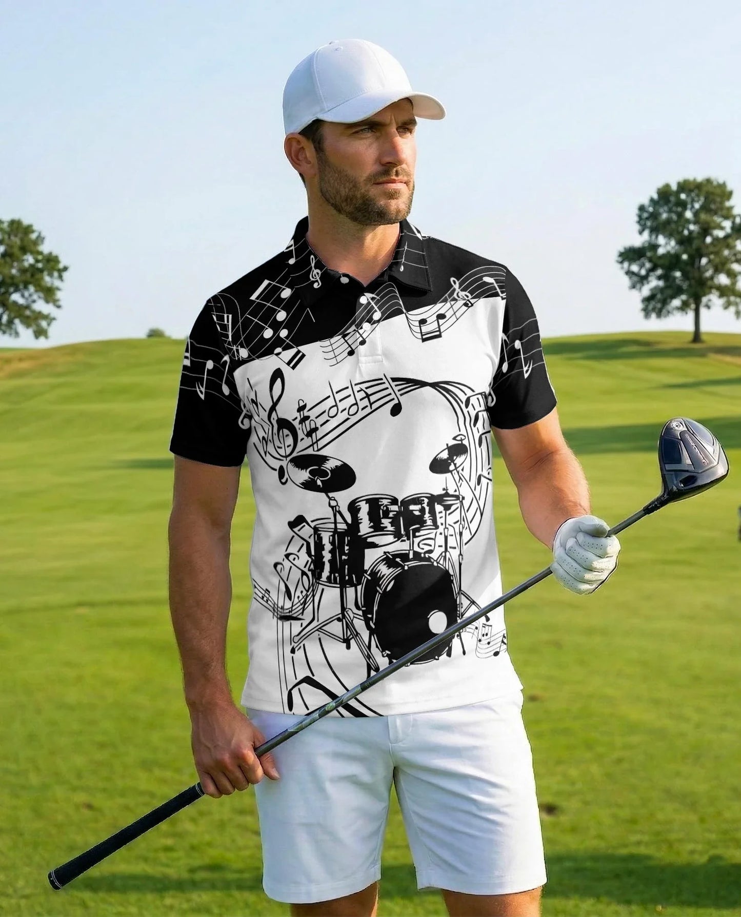 Drums Music Polo Shirt for Men, Rock Band Style Design | Azhawaiian