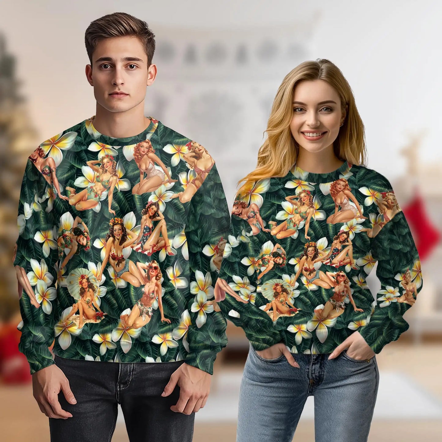 Retro Pin Up Girl Sweatshirt – Tropical Vintage 3D All Over Print Design