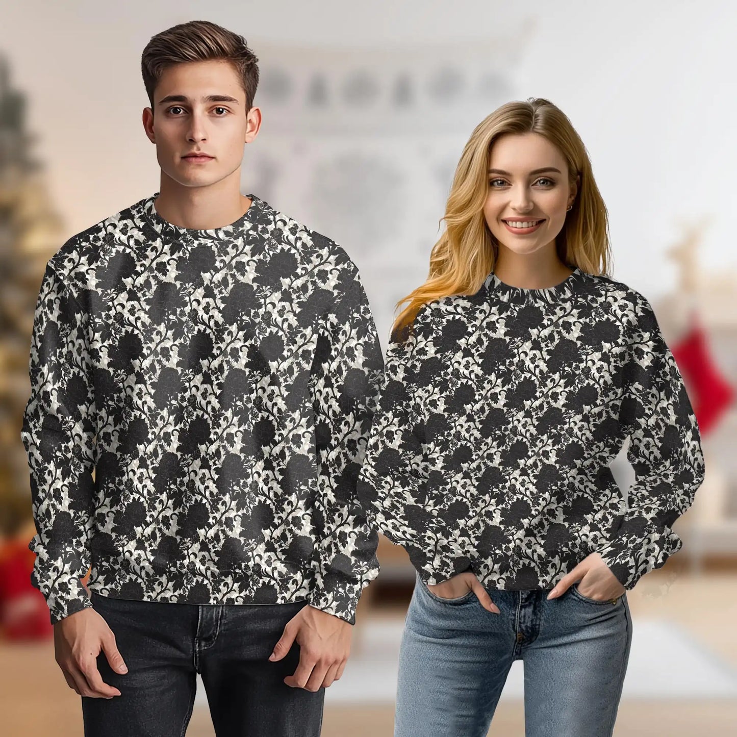 Black Gothic Floral Sweatshirt – Colorful Graphic 3D All Over Print Design