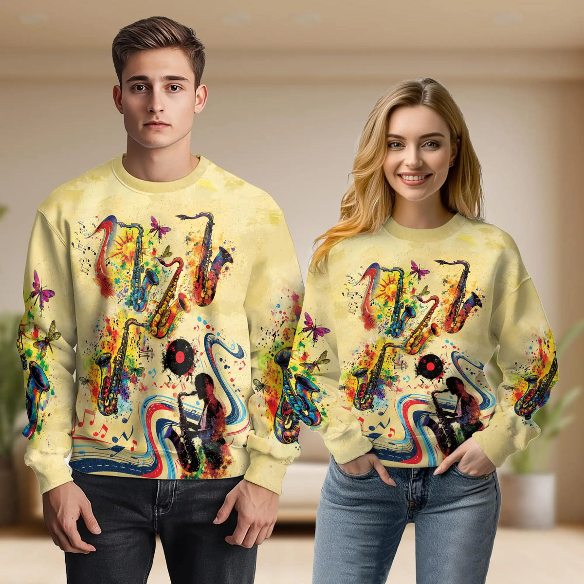 Saxophone Music Sweatshirt – Colorful Graphic 3D All Over Print Design