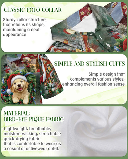 Festive Christmas Dogs Polo Shirt for Men, Holiday Graphic Tee | Azhawaiian