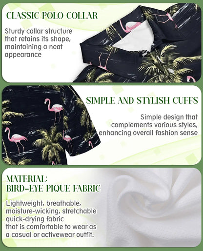 Flamingo Tropical Polo Shirt for Men, Island Beach Style | Azhawaiian