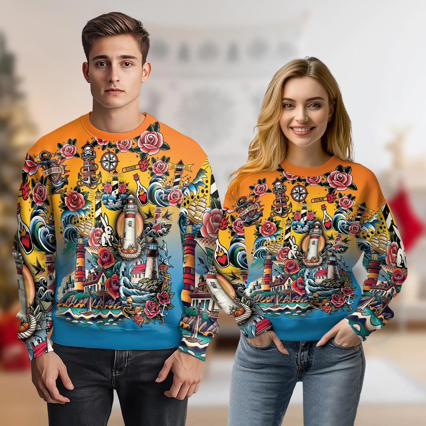 Traditional Lighthouse Sweatshirt – Colorful Graphic 3D All Over Print Design