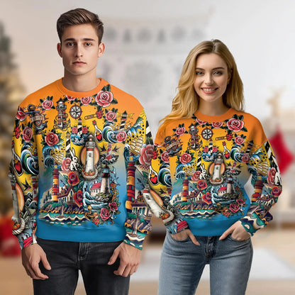 Traditional Lighthouse Sweatshirt – Colorful Graphic 3D All Over Print Design
