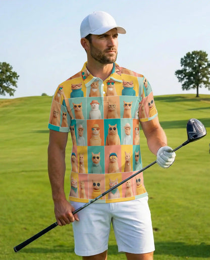 Retro Fashion Cats Polo Shirt Colorful Pop Art Cat Lover Design | Azhawaiian