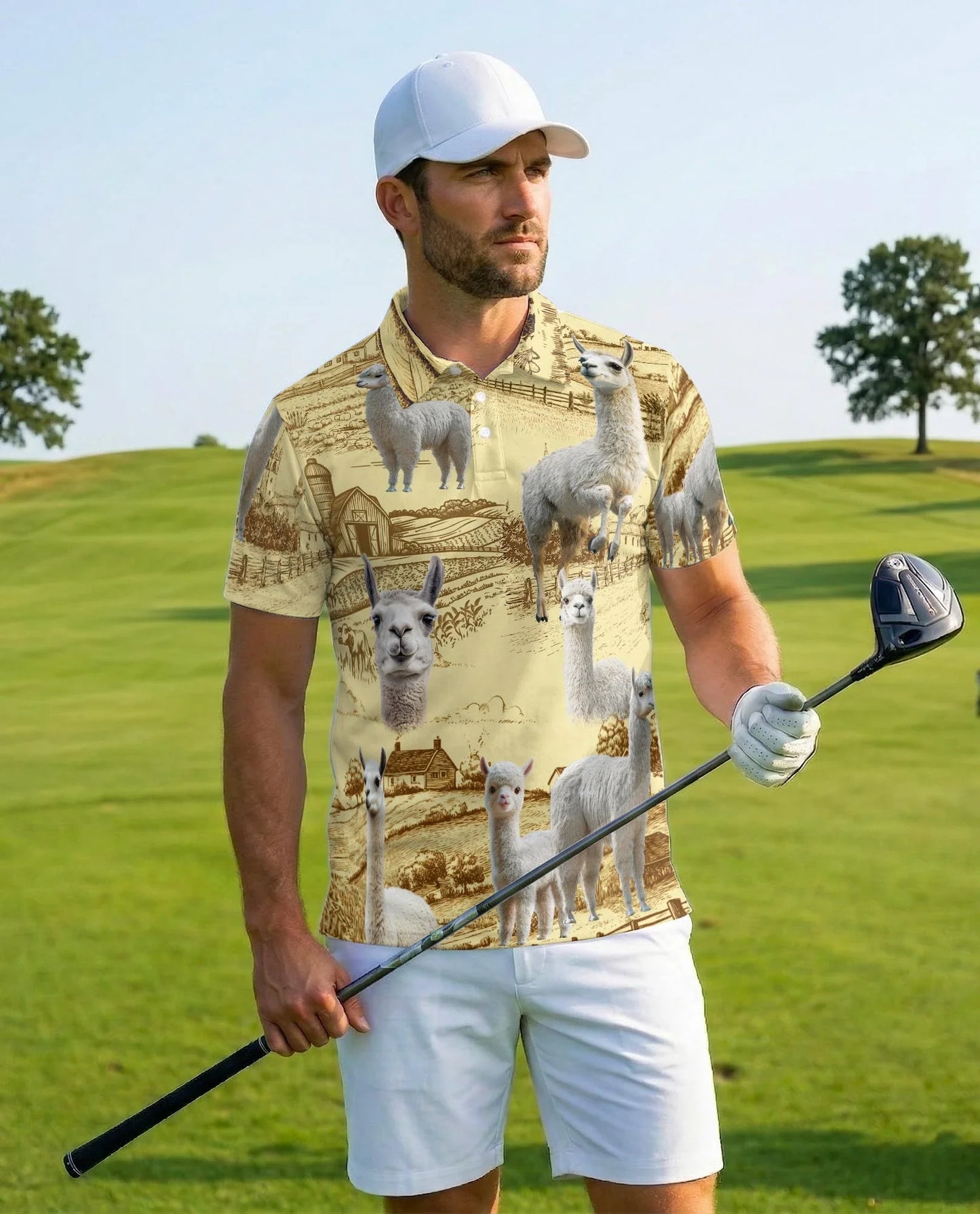 Llama Lovers Farm Polo Shirt for Men, Cute Alpaca Animal Style | Azhawaiian