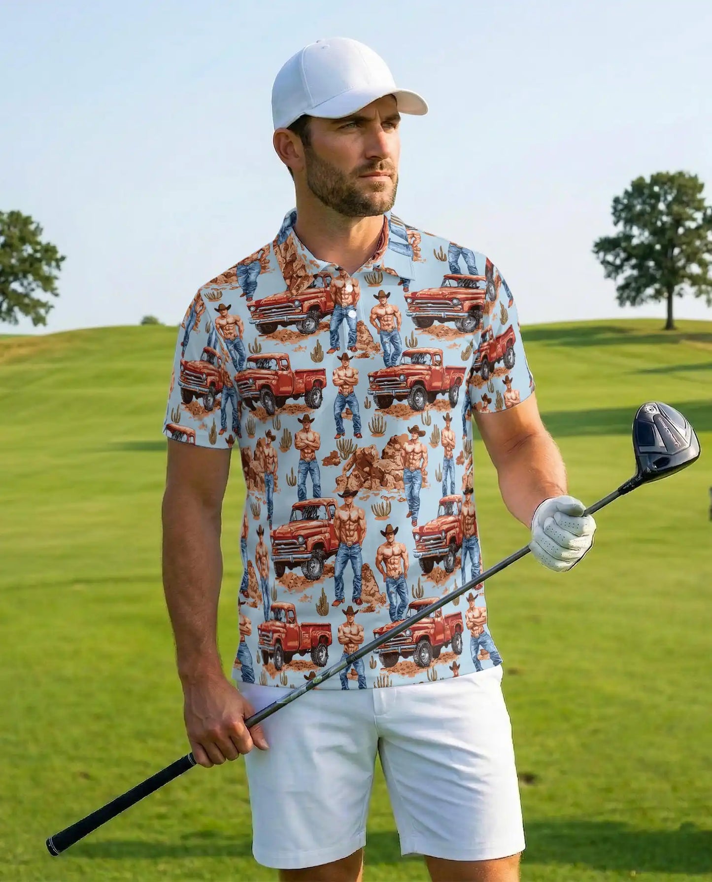 Cowboy Truck Western 3D Polo Shirt for Men | Azhawaiian
