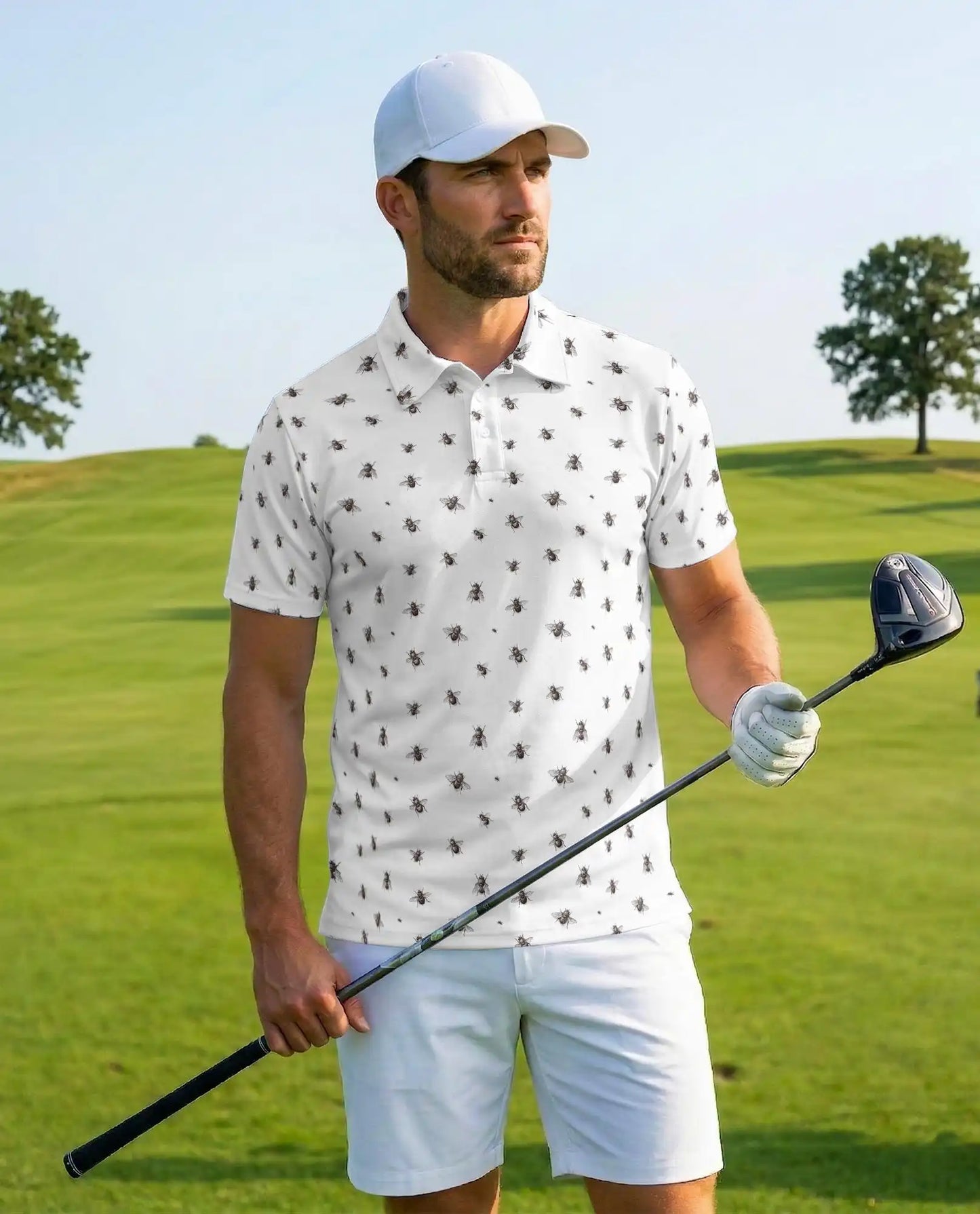 Bee Polo Shirt - Minimalist Honey Bee Pattern Nature Style | Azhawaiian