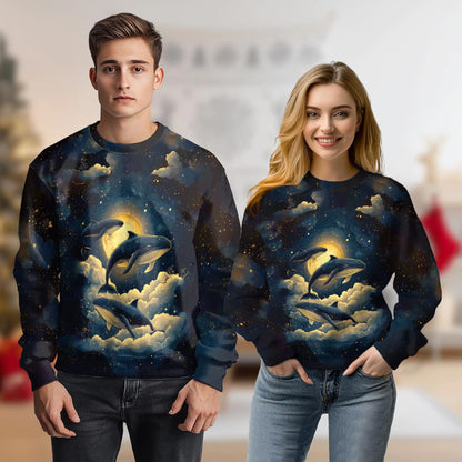 Midnight Whale Sweatshirt – Colorful Graphic 3D All Over Print Design