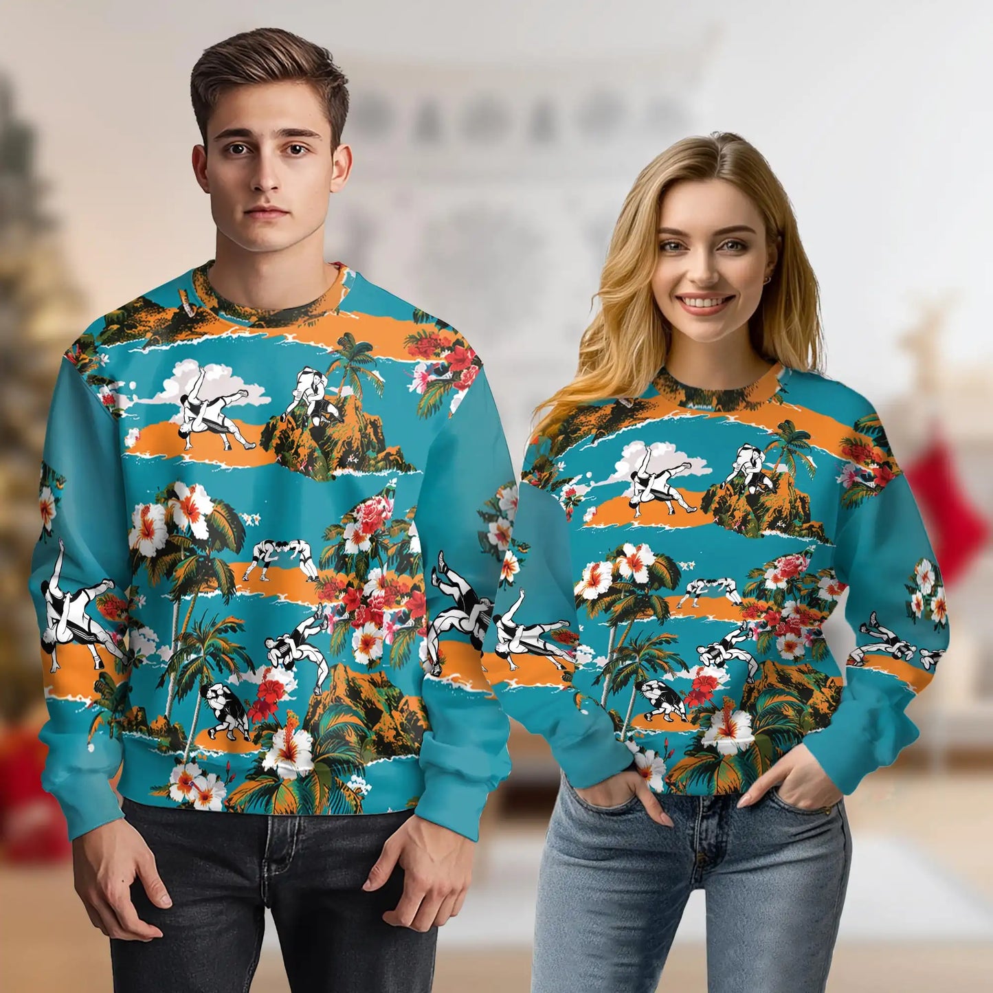 Wrestling Beach Sweatshirt – Tropical 3D All Over Print Design