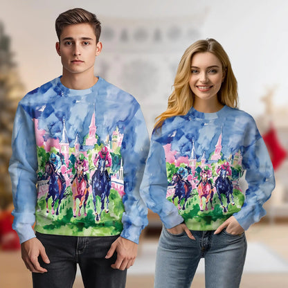 Watercolor Horse Racing Sweatshirt – Colorful Graphic 3D All Over Print Design