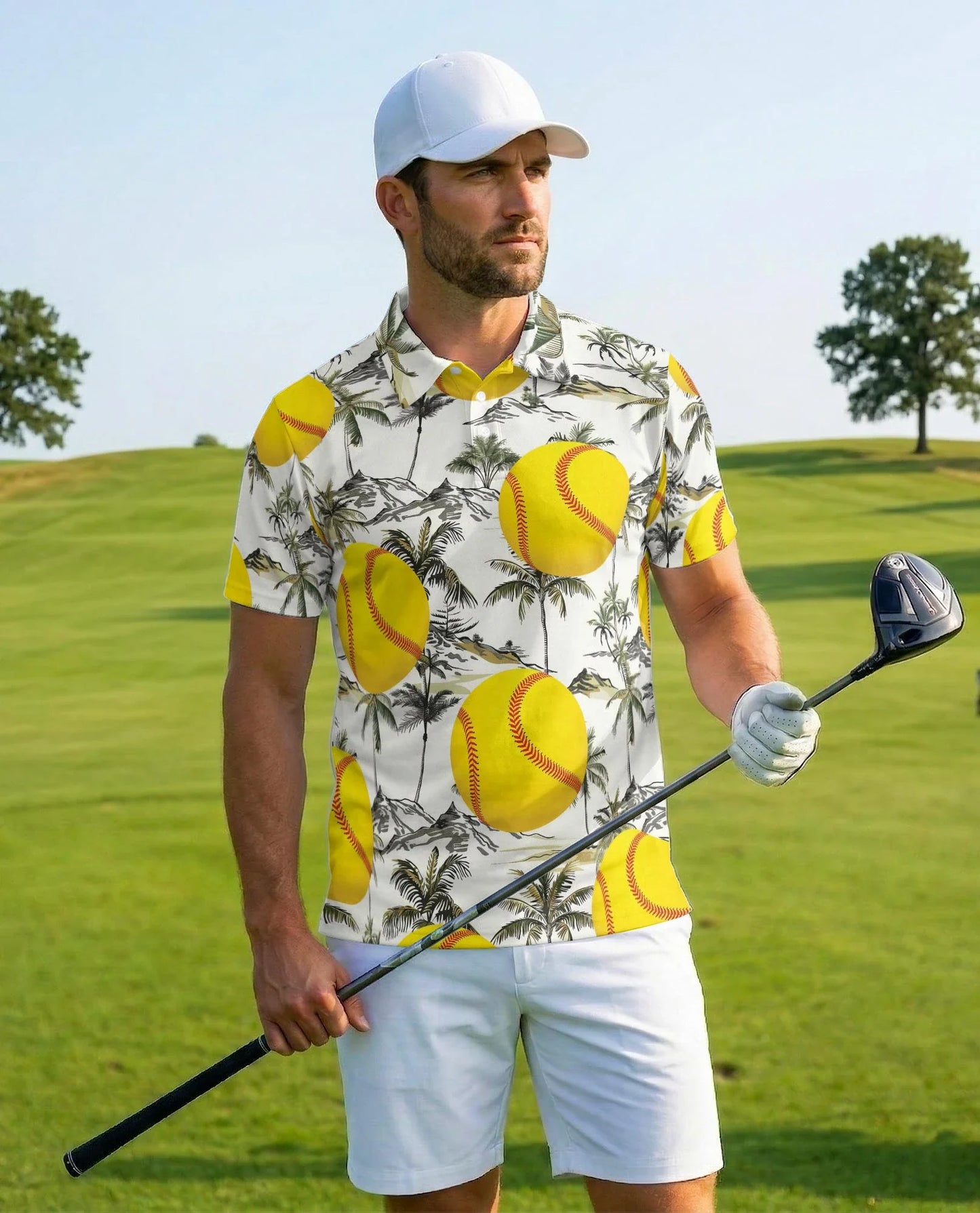 Softball Tropical Polo Shirt for Men, Summer Sports Style | Azhawaiian