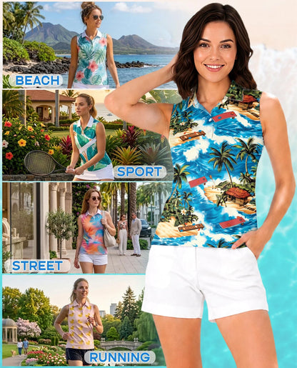 Tropical Cornhole Sleeveless Polo Shirt for Women | Azhawaiian