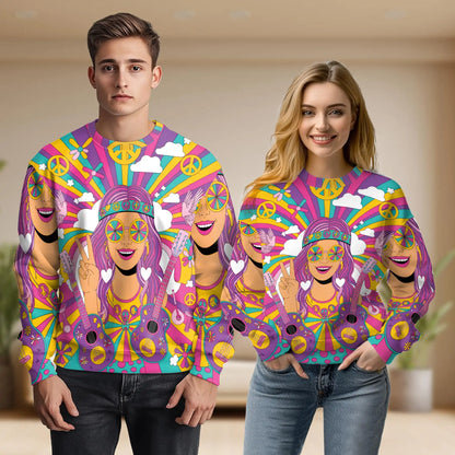 Guitar Hippie Girl Sweatshirt – Colorful Graphic 3D All Over Print Design