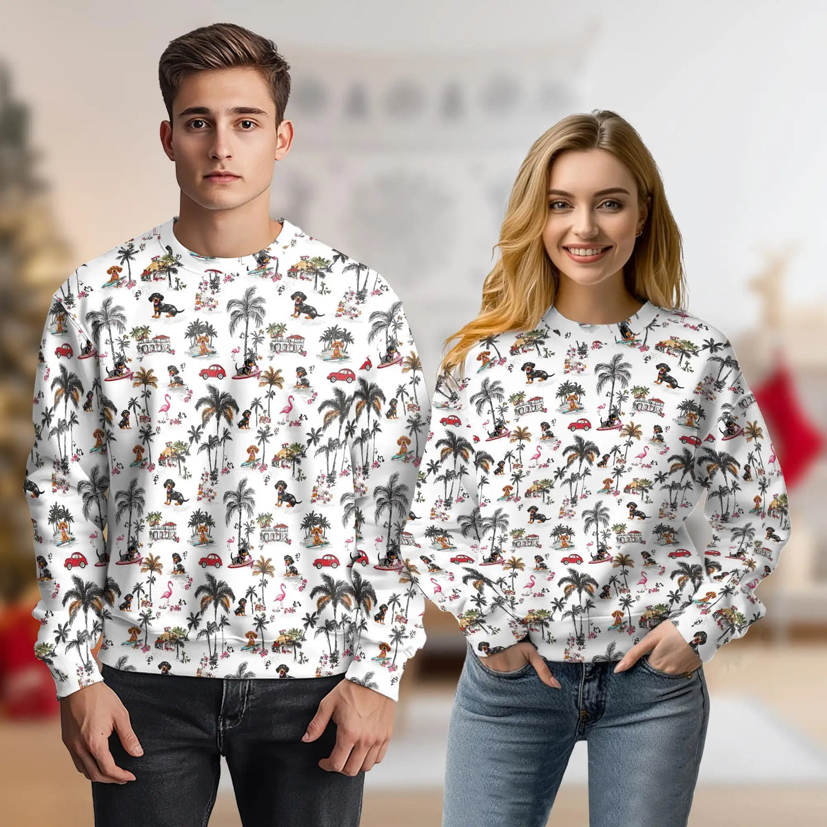 Dachshund Summer Beach Sweatshirt – Tropical 3D All Over Print Design