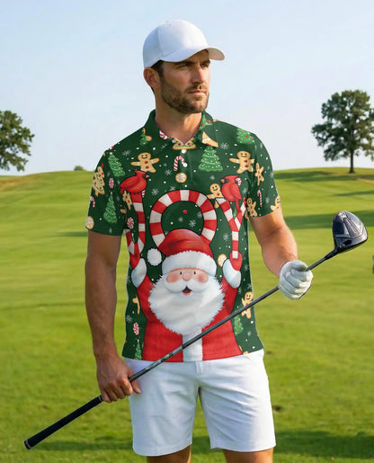 Joyful Christmas Polo Shirt for Men, Santa Holiday Design | Azhawaiian