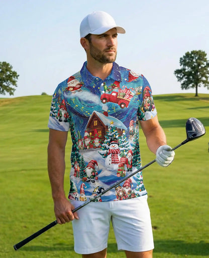 Christmas Gnome Polo Shirt, Winter Holiday Print | Azhawaiian