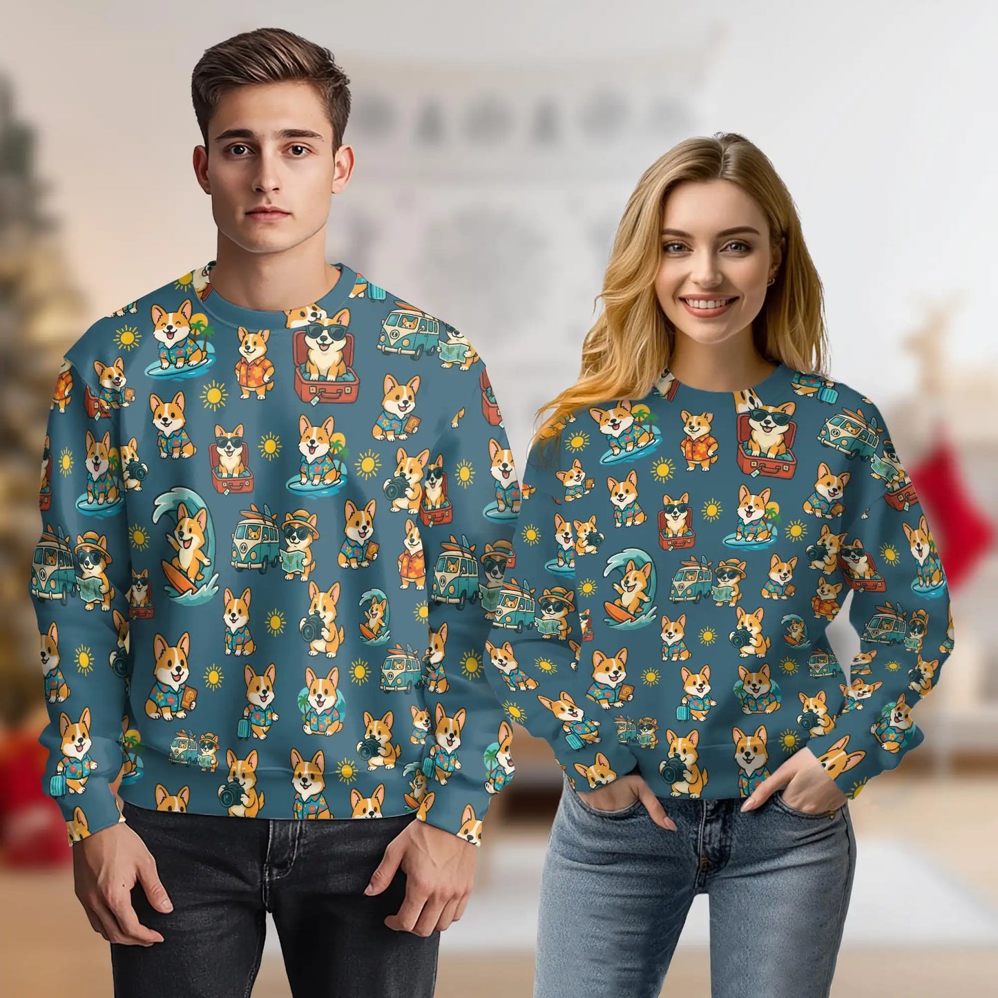 Summer Corgi Sweatshirt – Tropical 3D All Over Print Design